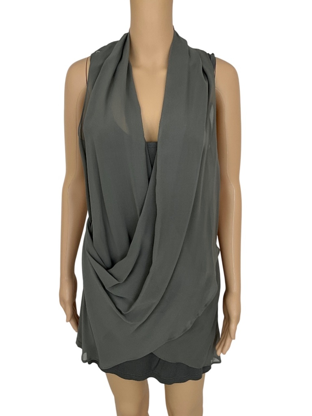 Gold Hawk Gray Silk Draped Layered Tank Top Tunic Sleeveless Size M NWOT